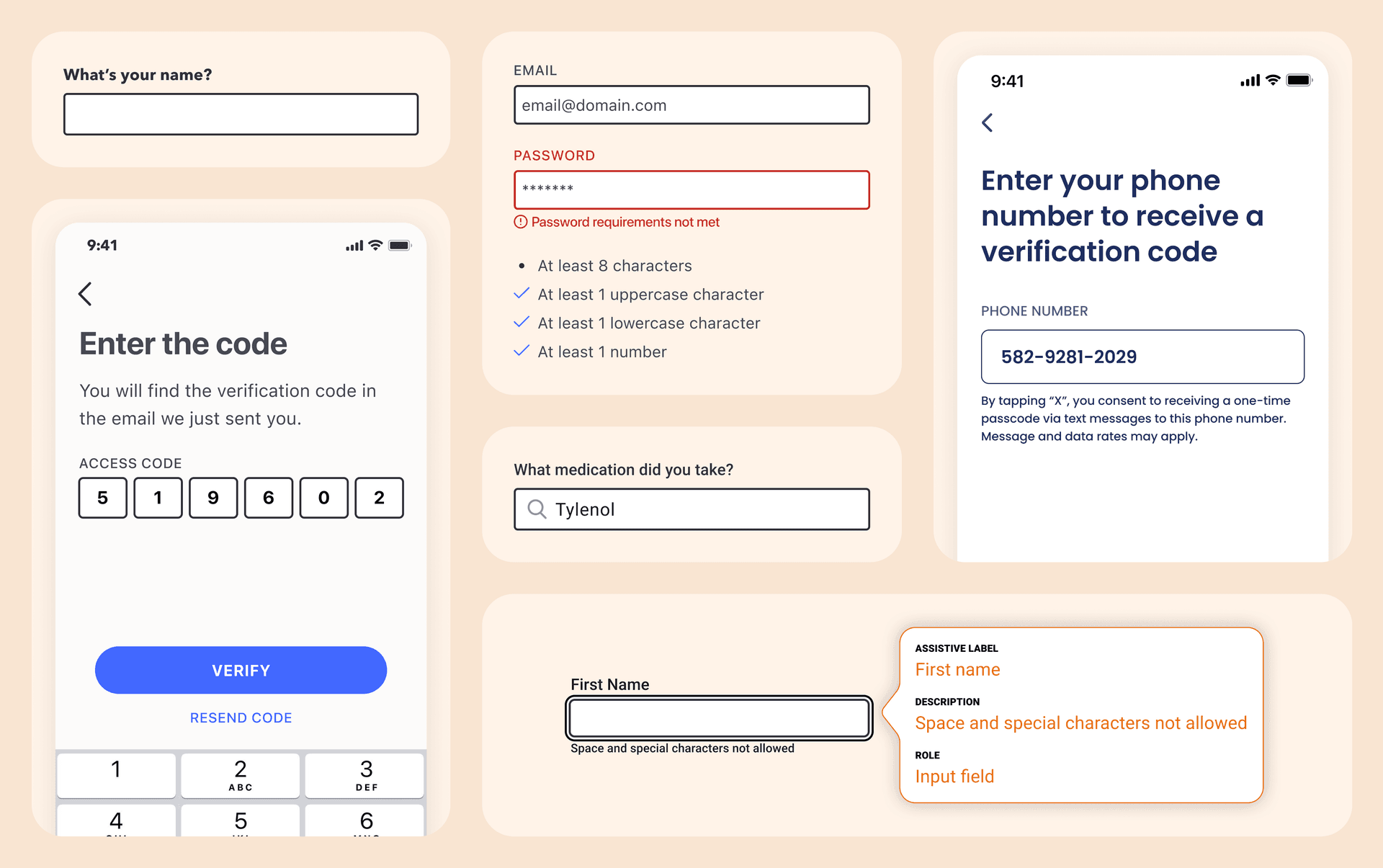Input field component design system showing scalable and accessible form elements