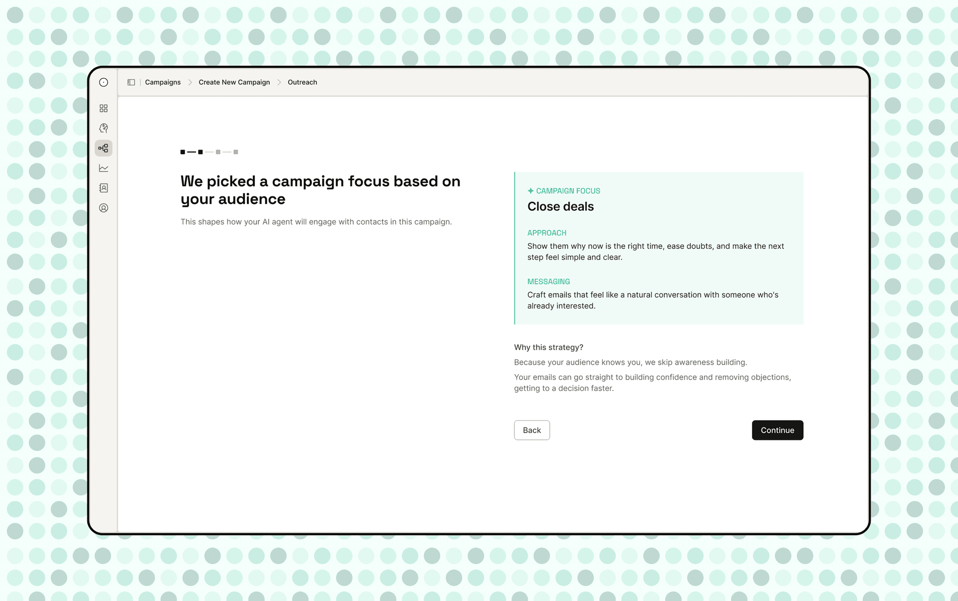 Constant Closer AI sales agent interface showing autonomous selling features