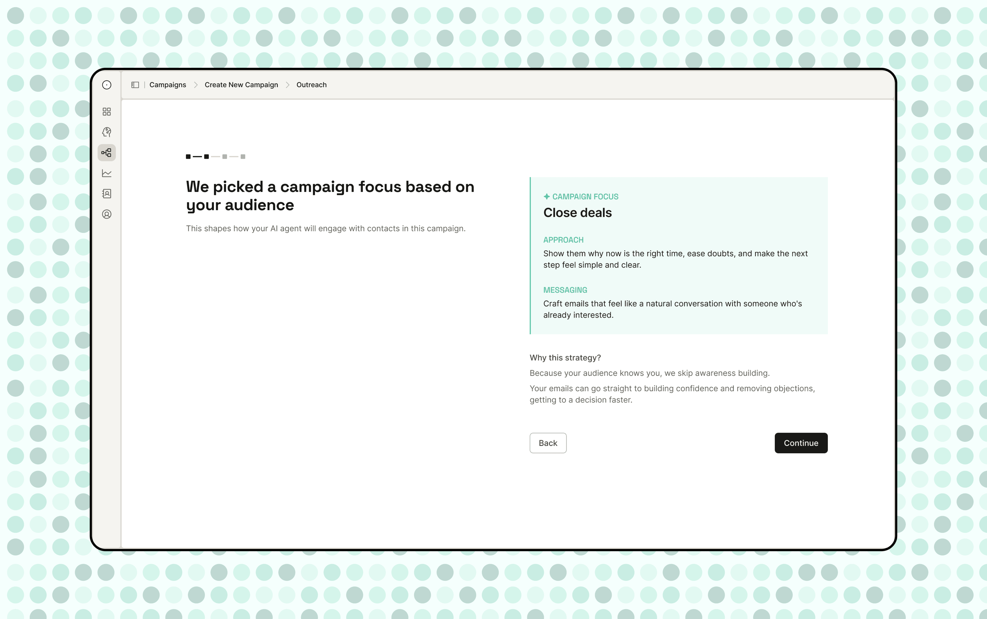 Constant Closer AI sales agent interface showing autonomous selling features