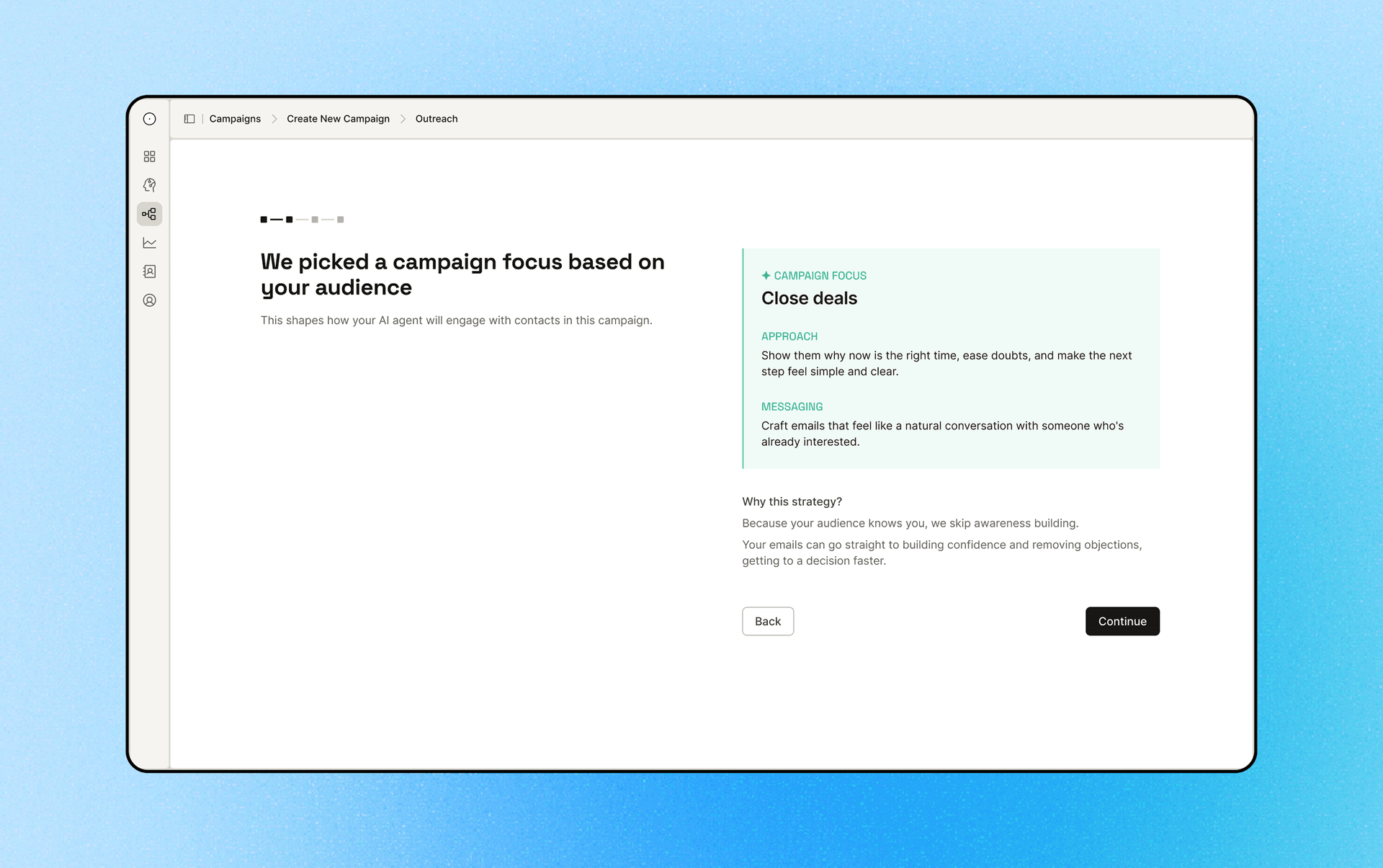 Constant Closer AI sales agent interface showing autonomous selling features